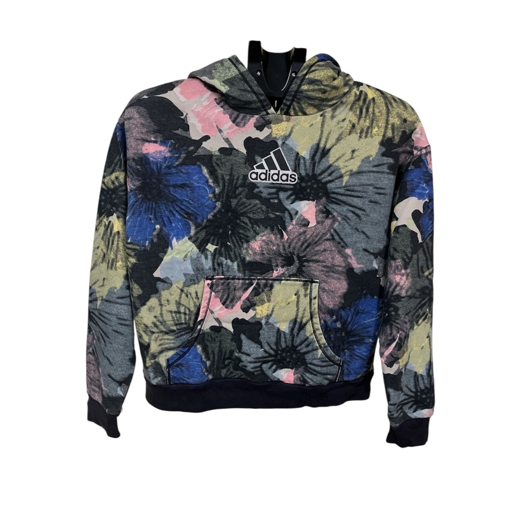 adidas Kids Black and Pink Floral Hoodie